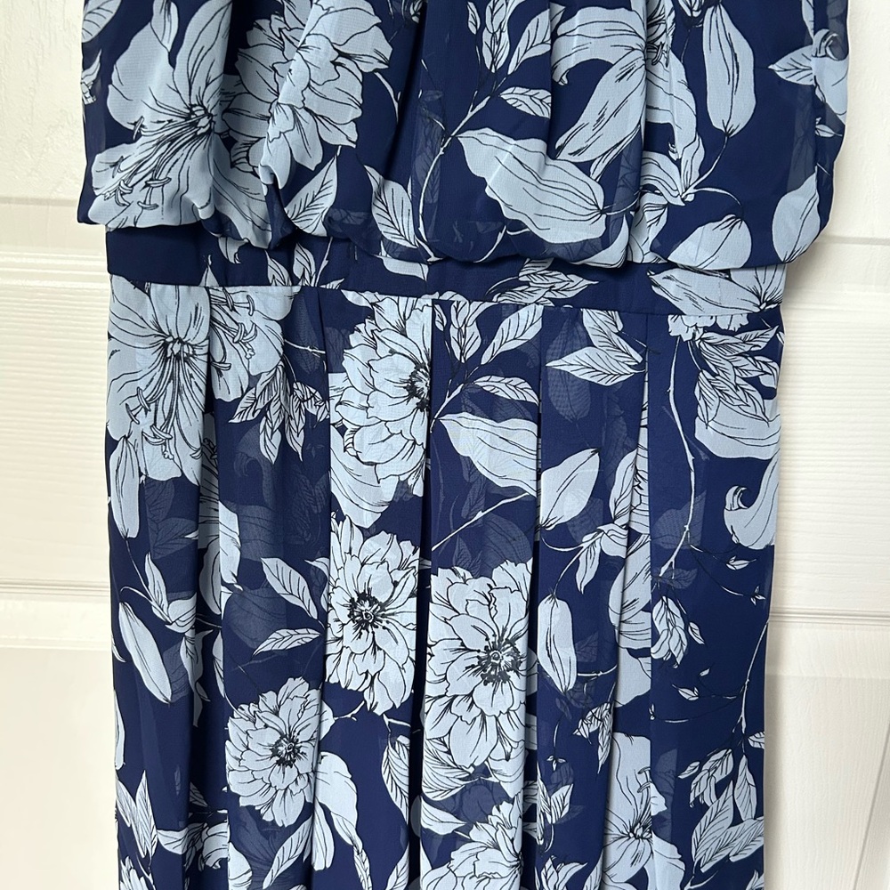 Eliza J Blue Floral Halter Pleated Midi Dress Size 6 - Picture 10 of 13